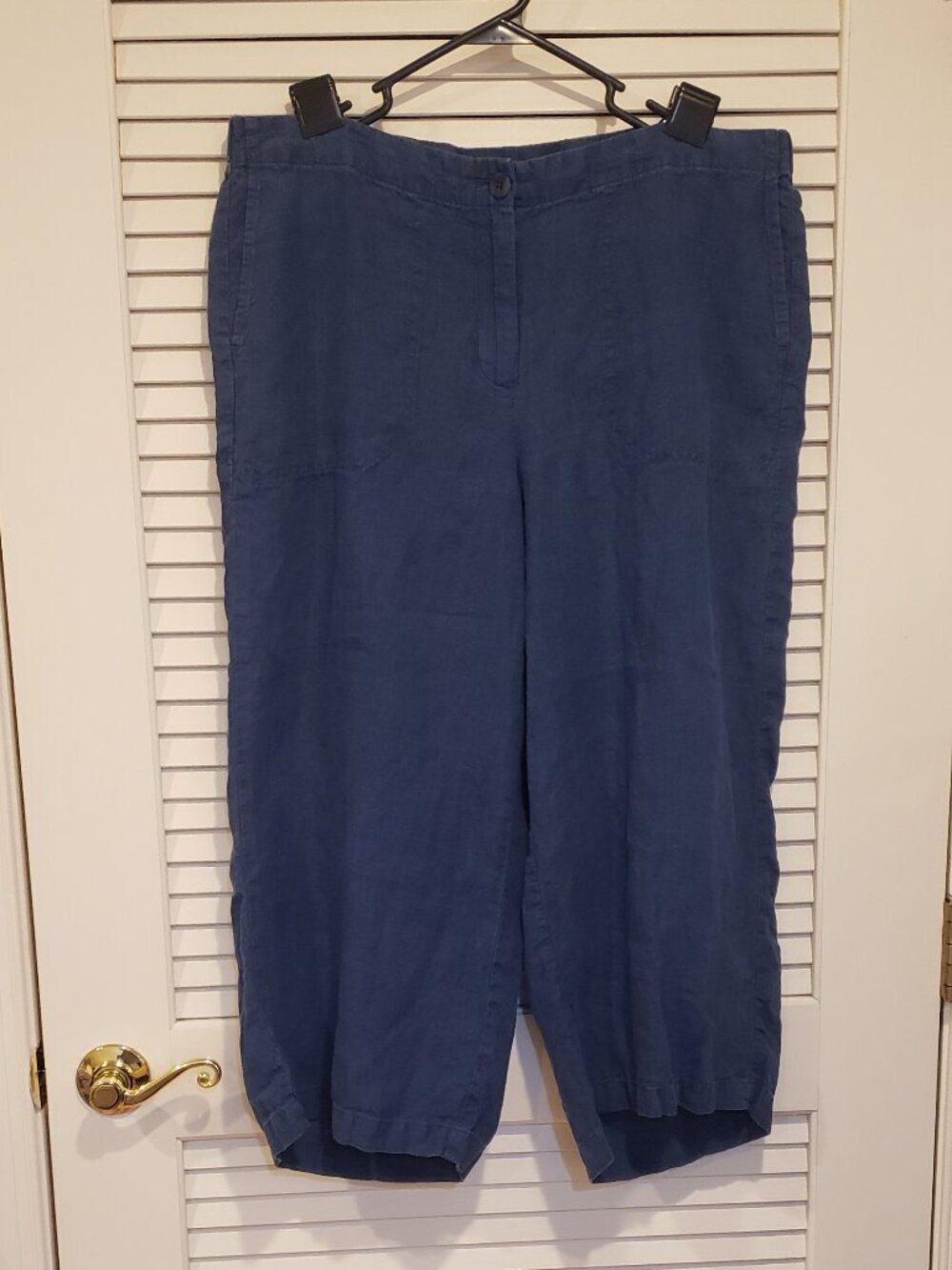 J Jill love linen women's navy blue 100% linen wide leg capri's sz Large Petite